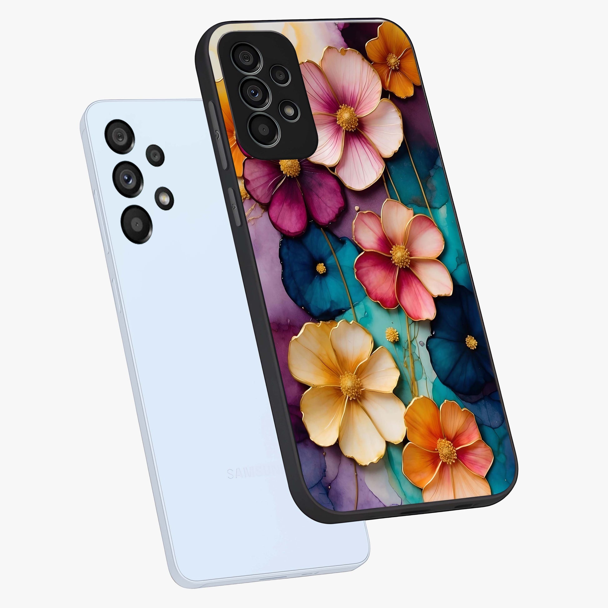 Artlyn Grace Flower Pattern Glass Case displayed in angled mockup highlighting delicate flower pattern design and smooth glass surface.