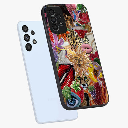 Beaded Fashion Jungle Glass Case displayed in angled mockup highlighting colorful fashion bead design and artistic pattern.