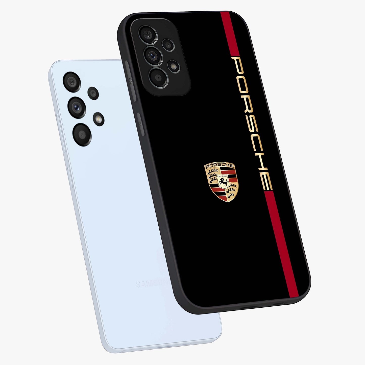 Black Minimal Porsche Glass Case displayed in angled mockup highlighting modern minimal car illustration and clean aesthetic design.