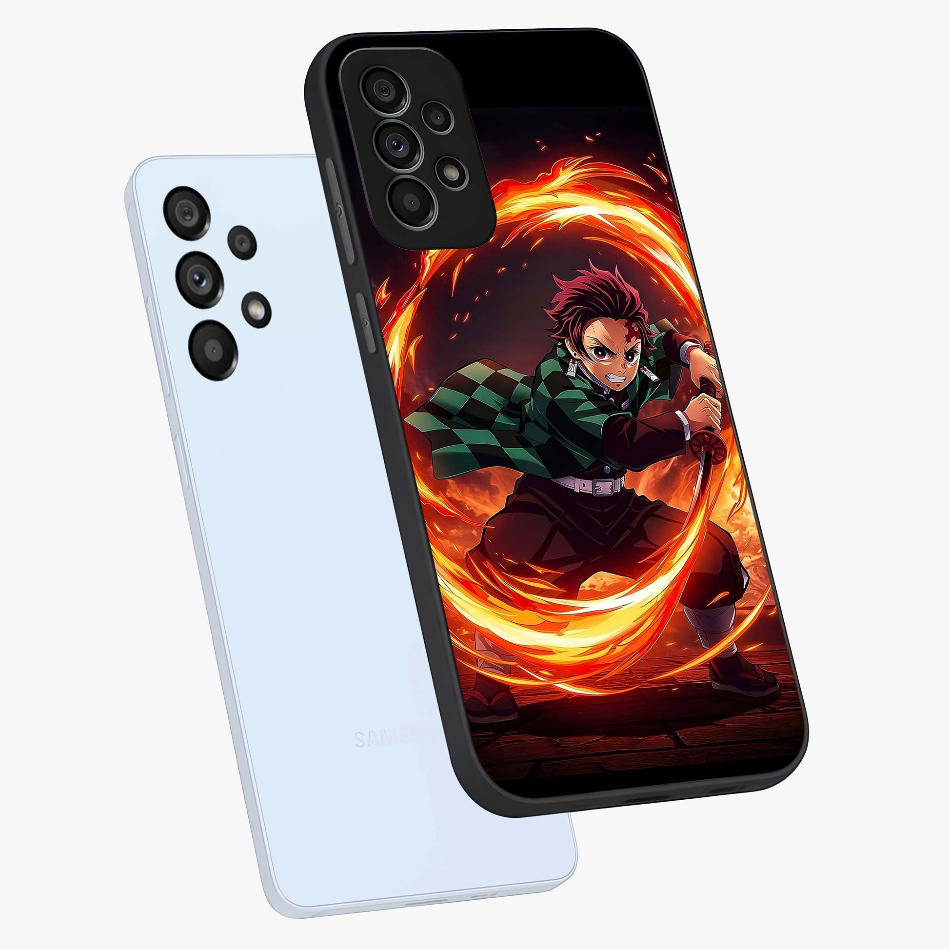 Blazing Sword Resolve Glass Case displayed in angled mockup highlighting powerful sword illustration and bold fantasy theme.