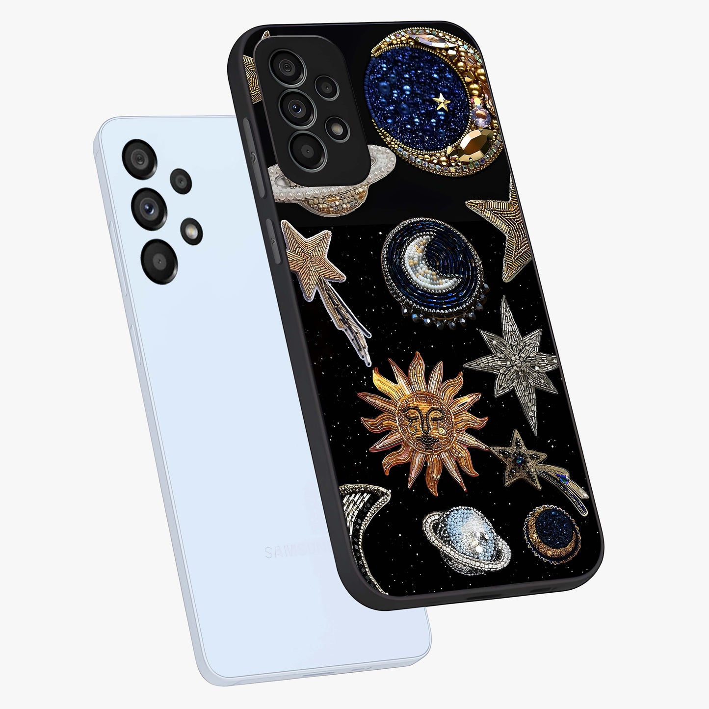 Celestial Gem Constellations Glass Case displayed in angled mockup highlighting gemstone inspired constellation design.