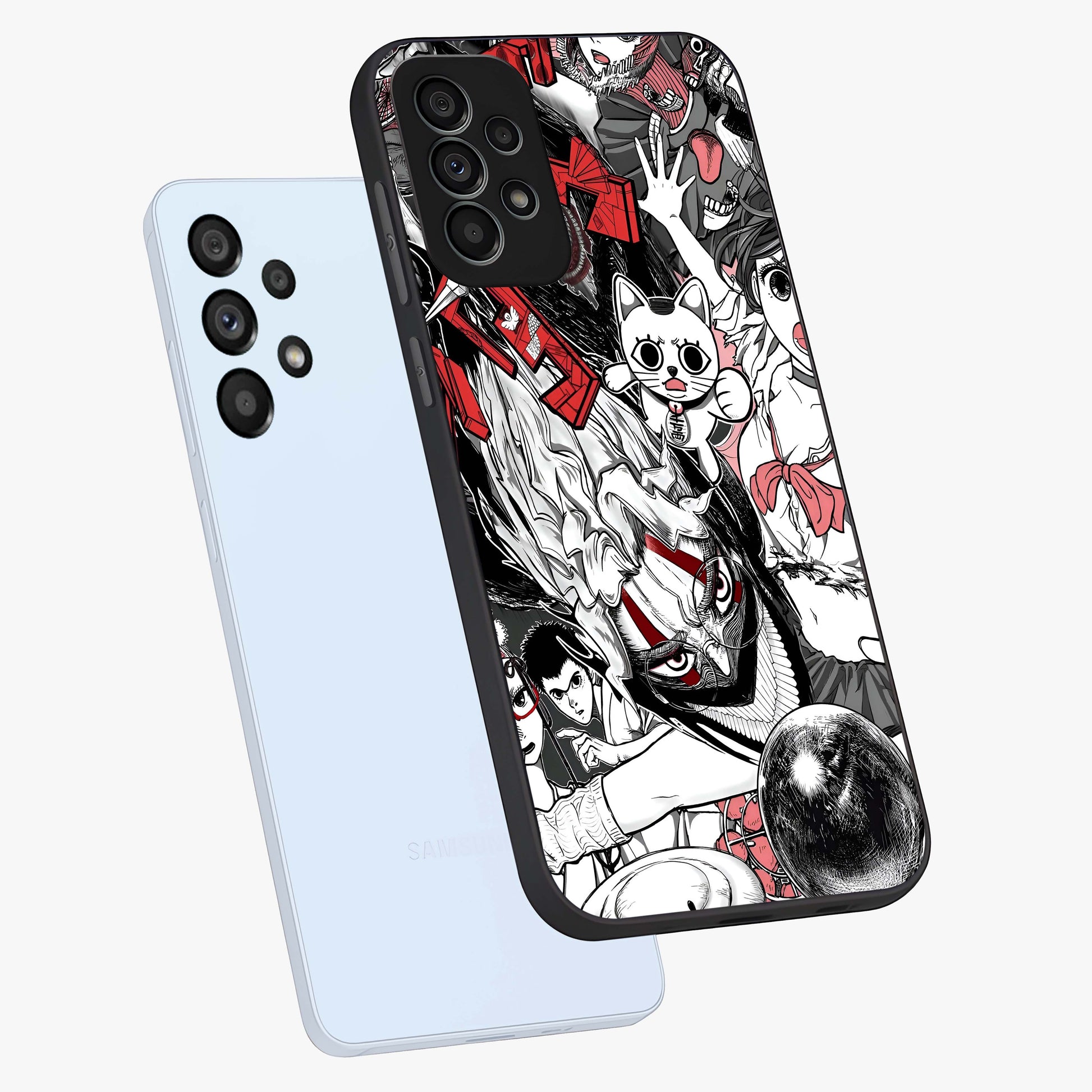 Crimson Chaos Panel Glass Case displayed in angled mockup highlighting chaotic panel style design with modern graphic theme.