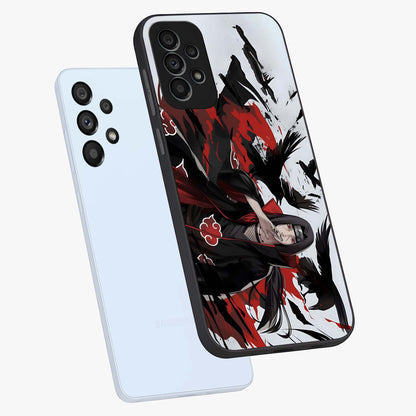Crimson Crow Illusion Glass Case displayed in angled mockup highlighting mysterious crow graphic with dark aesthetic style.