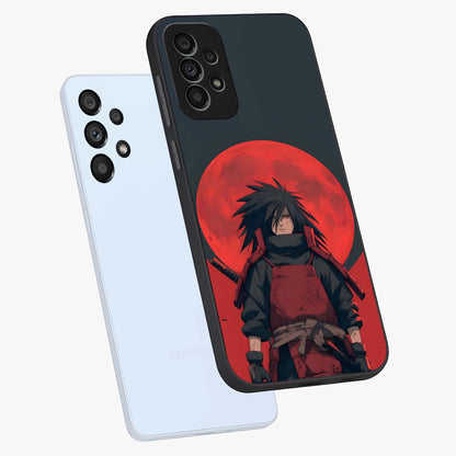 Crimson Moon Warlord Glass Case displayed in angled mockup highlighting dramatic crimson moon design with fantasy aesthetic.