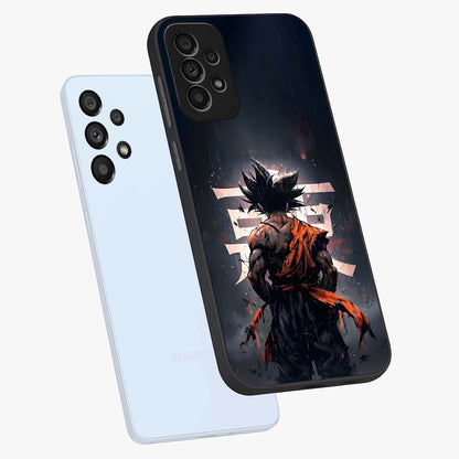 Dark Warrior In Rain Glass Case displayed in angled mockup highlighting dramatic warrior illustration with dark rain aesthetic.