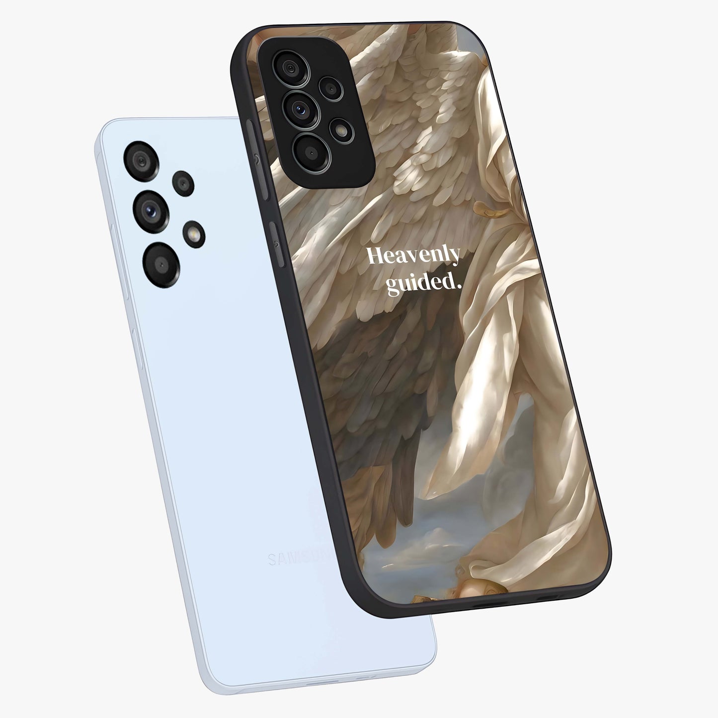 Divine Winged Grace Glass Case displayed in angled mockup highlighting graceful wing design with divine aesthetic style.