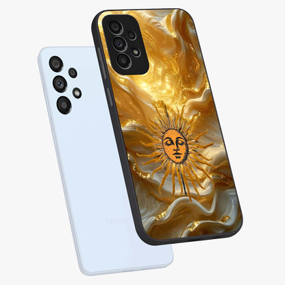Eternal Golden Glow Glass Case displayed in angled mockup highlighting glowing golden aesthetic design with elegant style.