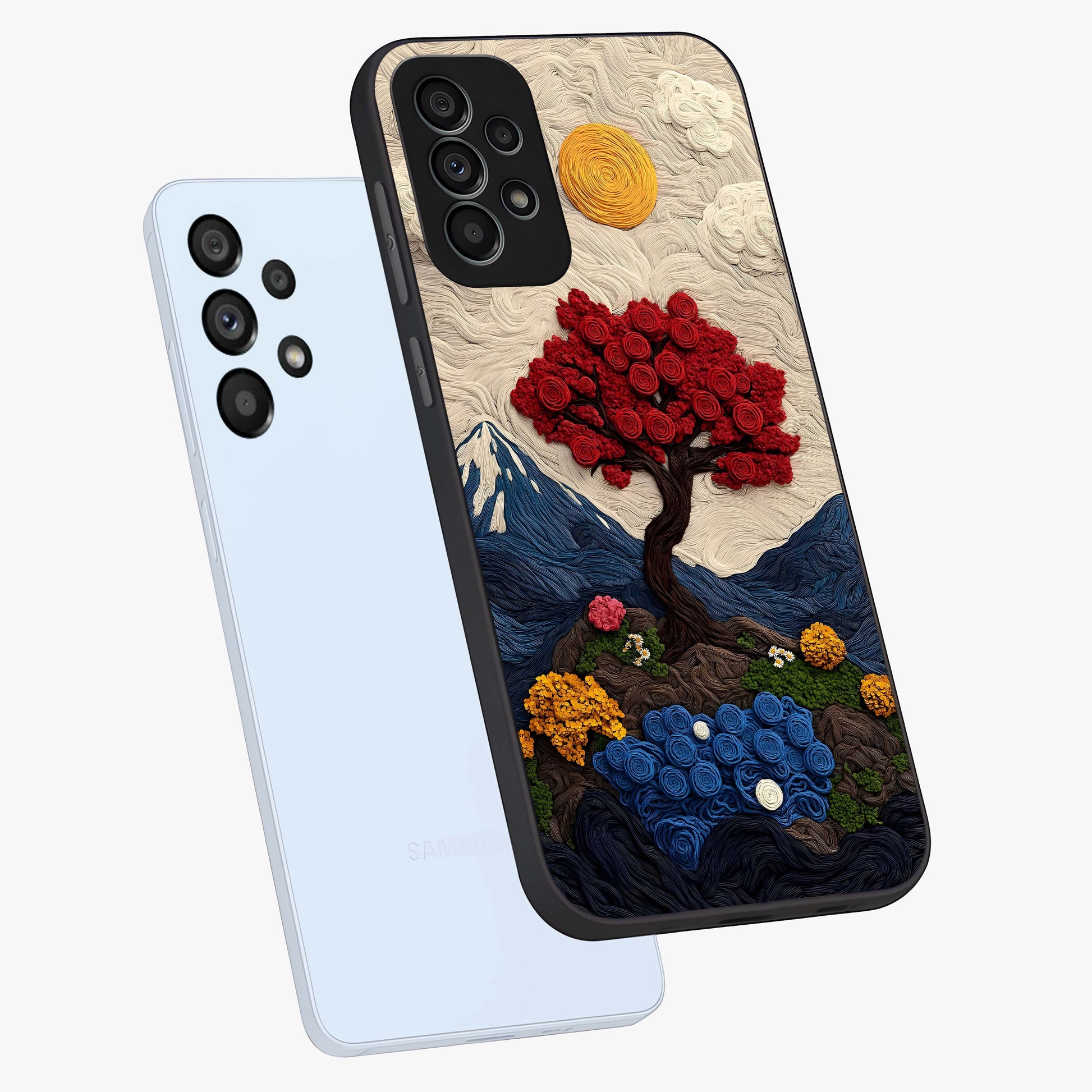 Eternal Nature Tapestry Glass Case displayed in angled mockup highlighting detailed botanical pattern with artistic aesthetic.