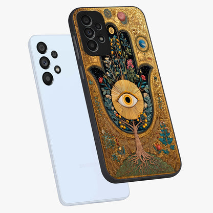 Ethereal Evil Eye Glass Case displayed in angled mockup highlighting protective evil eye symbol with spiritual aesthetic design.