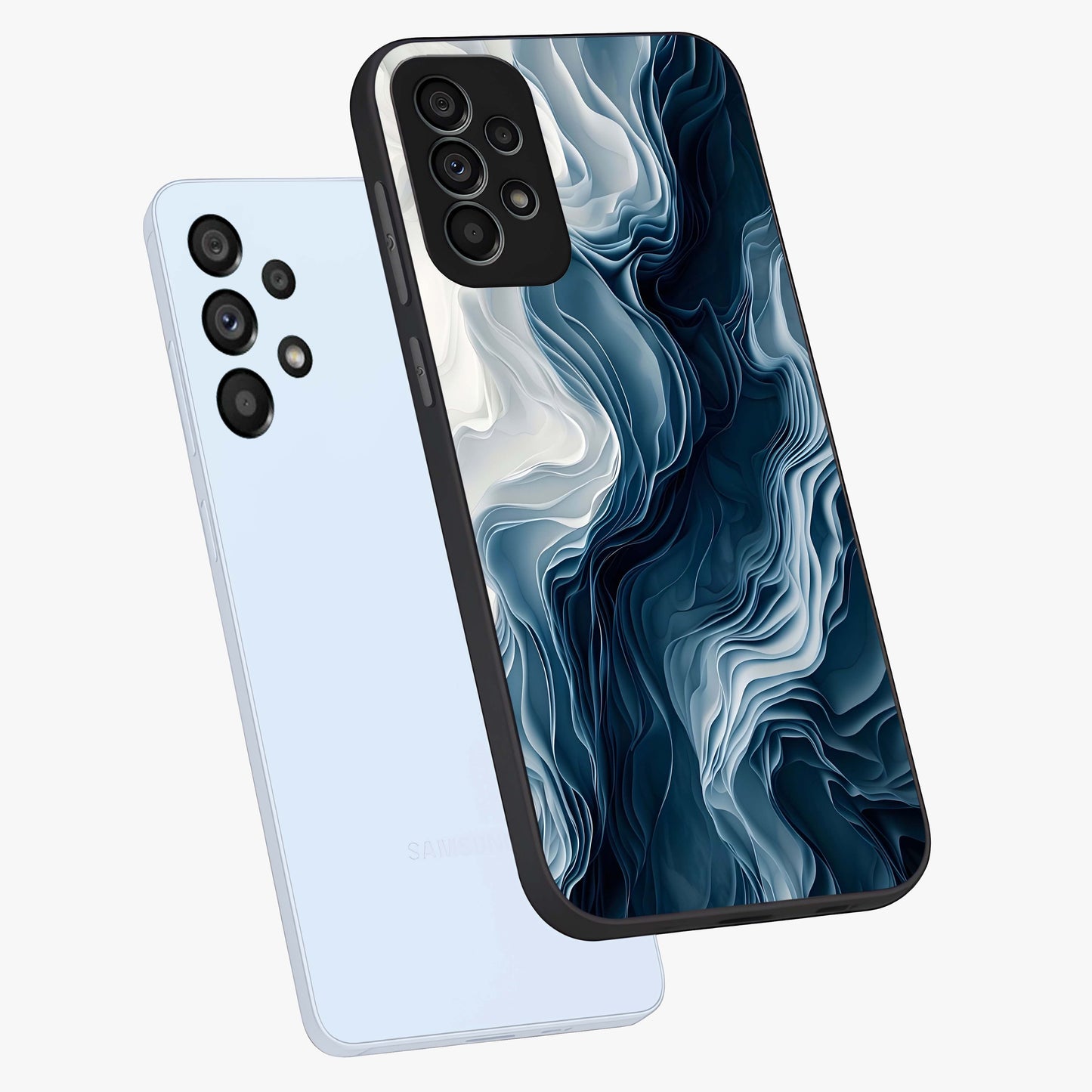 Ethereal Paper Marble Glass Case displayed in angled mockup highlighting elegant marble pattern with modern aesthetic style.