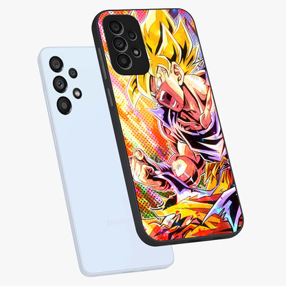 Firing Goku Glass Case displayed in angled mockup highlighting dynamic anime character design with action aesthetic.