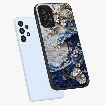 Floral Wave Origami Glass Case displayed in angled mockup highlighting geometric origami flower design with modern aesthetic style.