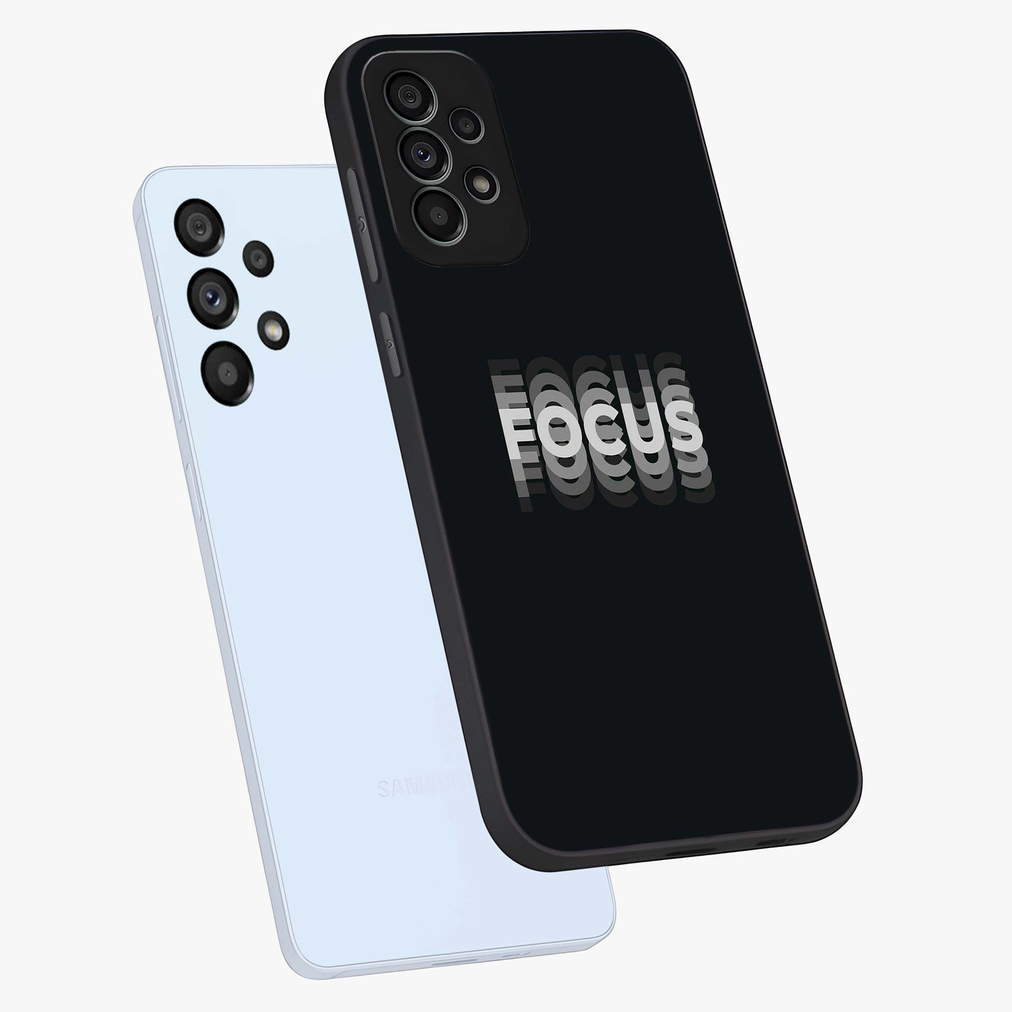 Focus Mode On Glass Case displayed in angled mockup highlighting clean minimal text artwork with modern aesthetic style.