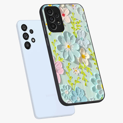 Frosted Petal Garden Glass Case displayed in angled mockup highlighting delicate flower petal design with calm garden aesthetic.