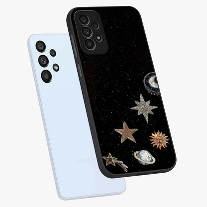 Galactic Charm Glow Glass Case displayed in angled mockup highlighting luminous galaxy inspired design with dreamy aesthetic.