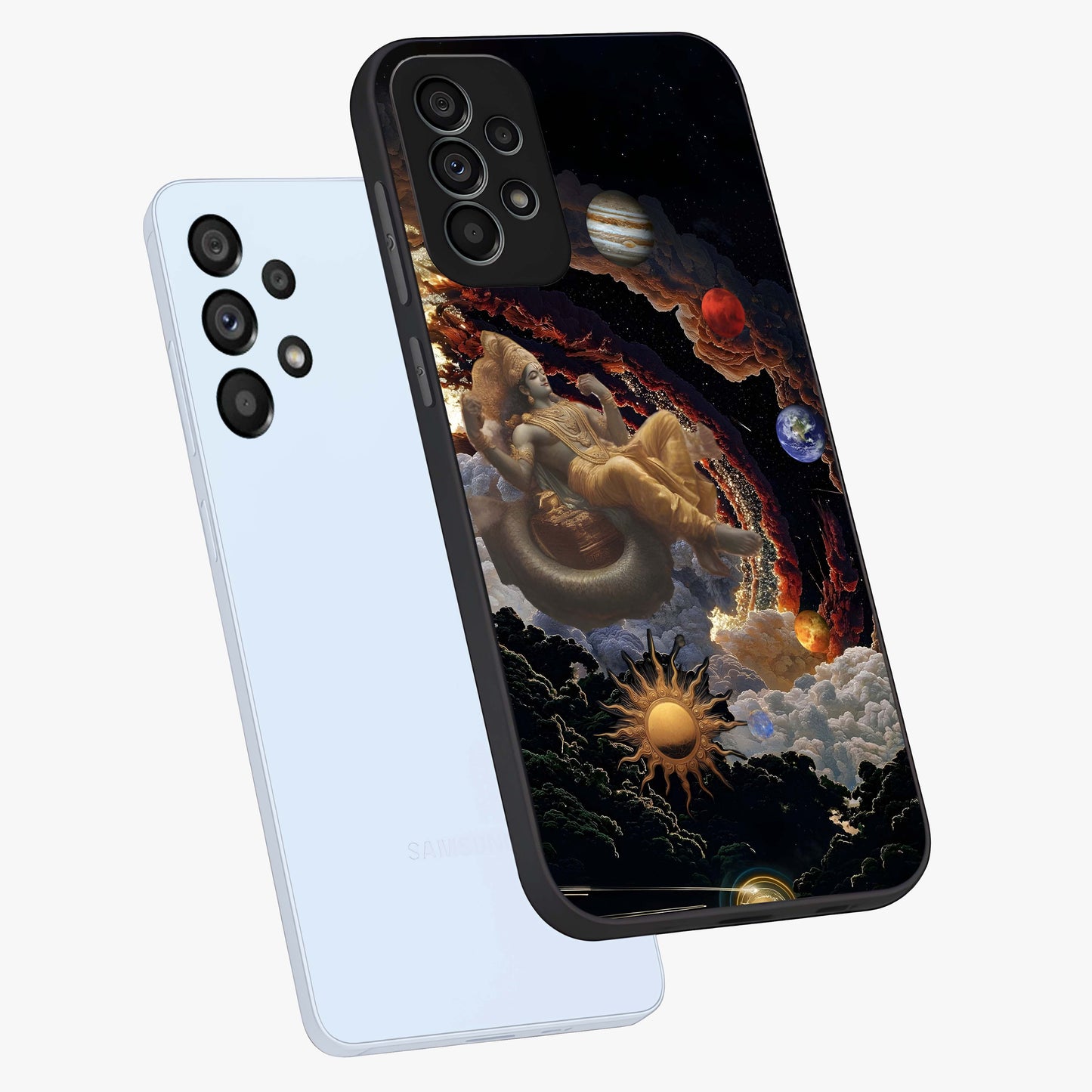 Galactic Divine God Glass Case displayed in angled mockup highlighting powerful celestial deity illustration with galactic aesthetic.