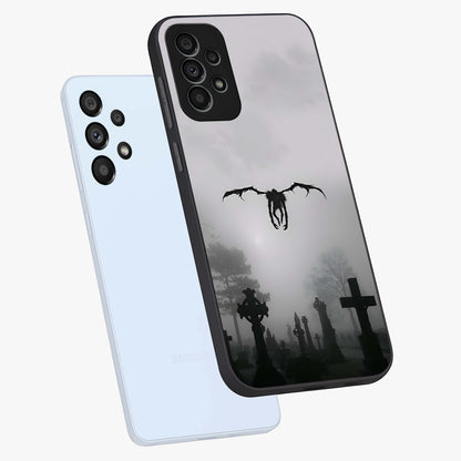 Graveyard Shadow Descent Glass Case displayed in angled mockup highlighting eerie shadow illustration with gothic aesthetic.