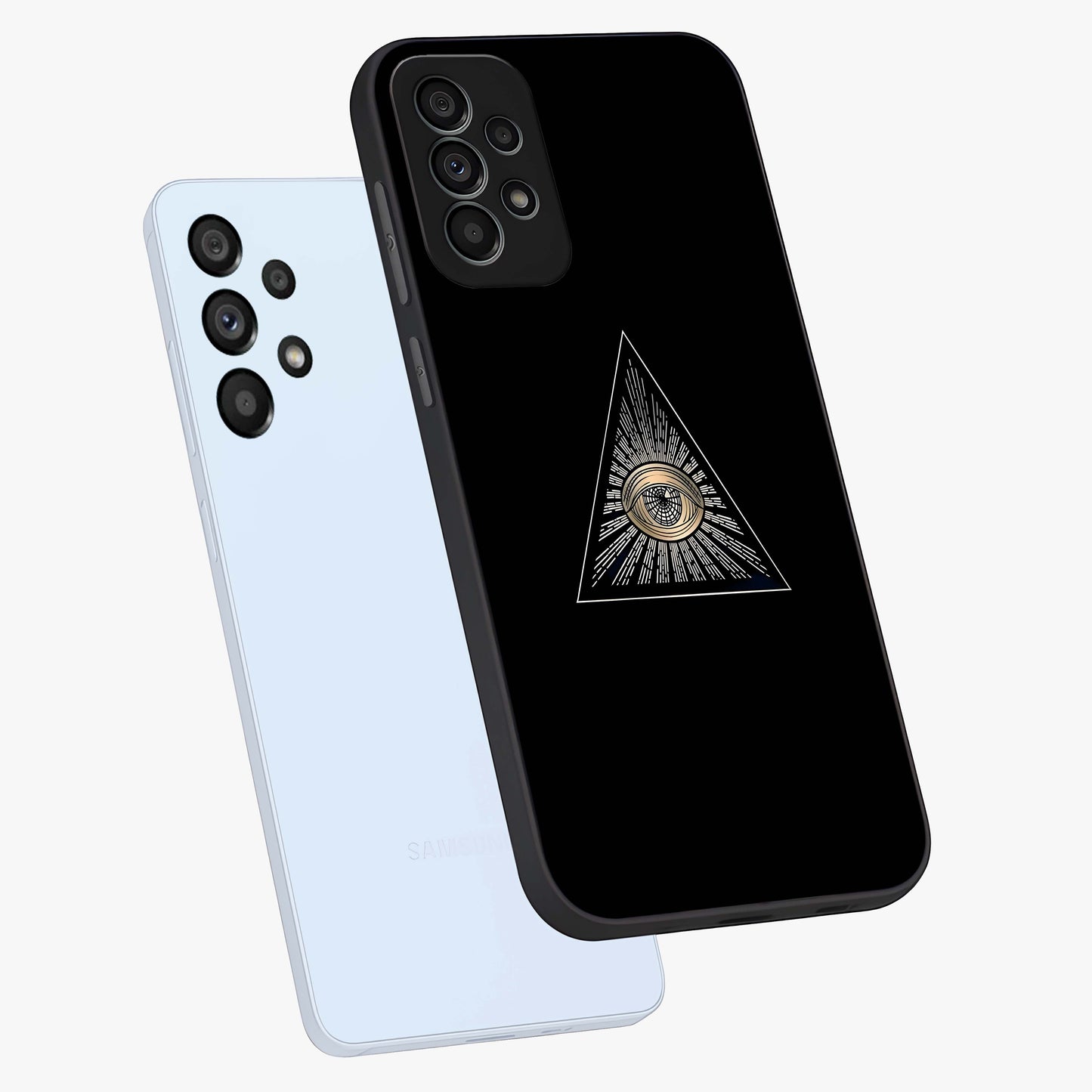Illuminati Evil Glass Case displayed in angled mockup highlighting dark occult inspired design with bold aesthetic style.