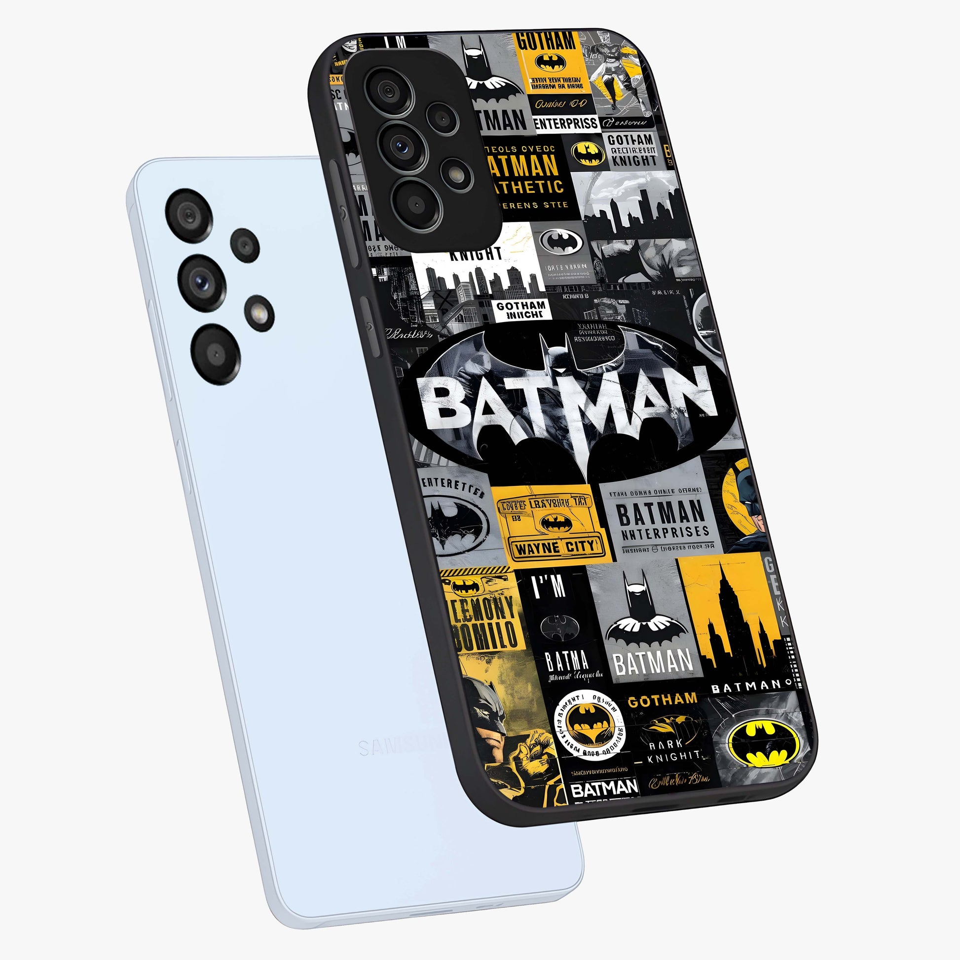 Knight Gotham Rise Glass Case displayed in angled mockup highlighting powerful knight silhouette design with dramatic aesthetic.