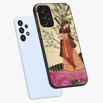 Lady With Veena Art Glass Case displayed in angled mockup highlighting graceful musical illustration with cultural artistic aesthetic.