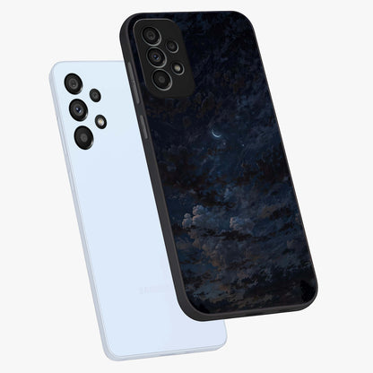 Lunar Veil Silence Glass Case displayed in angled mockup highlighting soft lunar design with peaceful celestial aesthetic.