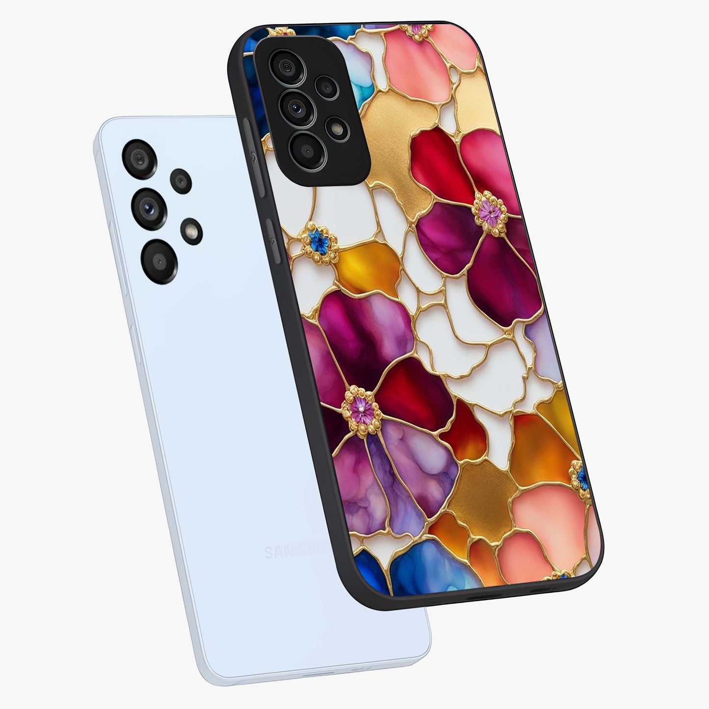 Marble Flower Pattern Glass Case displayed in angled mockup highlighting elegant marble floral design with modern aesthetic.