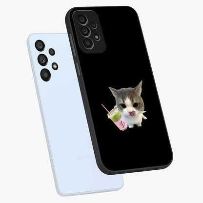 Matcha Cat Style Glass Case displayed in angled mockup highlighting playful feline design with pastel matcha aesthetic.