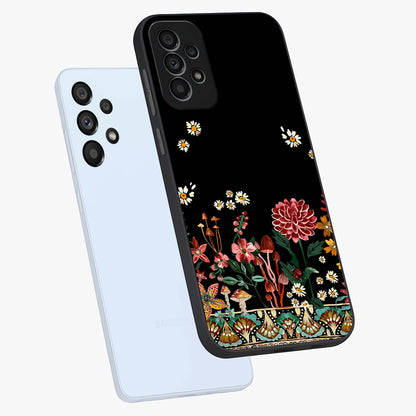 Midnight Bloom Pattern Glass Case displayed in angled mockup highlighting elegant flower design with midnight aesthetic style.
