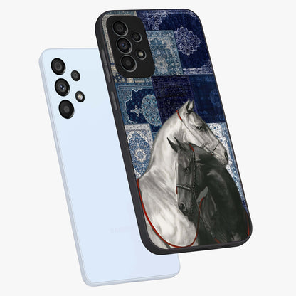 Midnight Stallion Blues Glass Case displayed in angled mockup highlighting powerful stallion illustration with deep midnight tones.