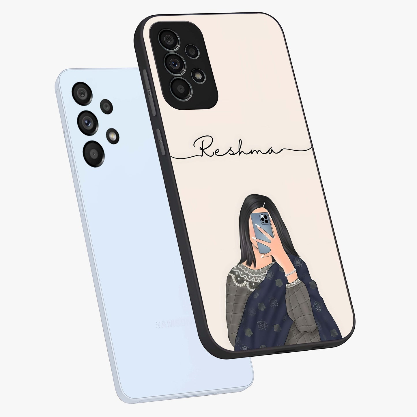 Mirror Mood Muse With Custom Name Glass Case displayed in angled mockup highlighting aesthetic mirror inspired design with custom name feature.