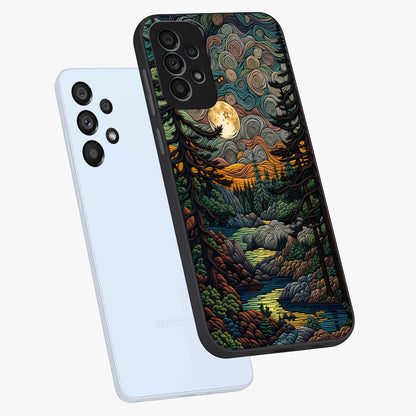 Moonlight Forest Dream Glass Case displayed in angled mockup highlighting dreamy forest design with glowing moon aesthetic.