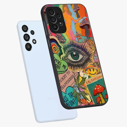 Mystic Eye Wonderland Glass Case displayed in angled mockup highlighting magical eye illustration with dreamy aesthetic.