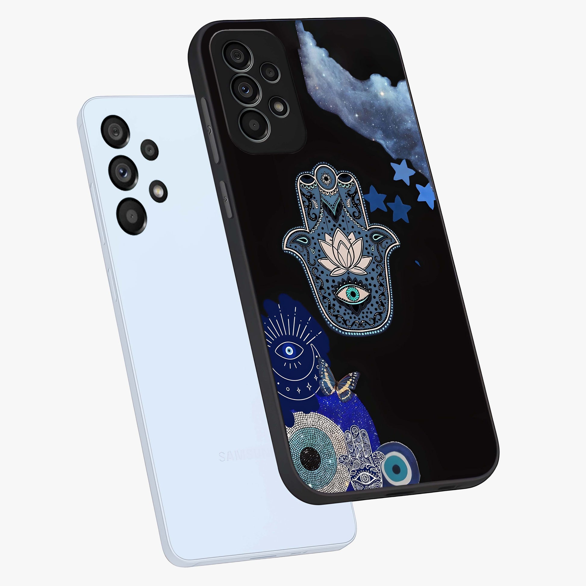 Mystic Hand Aura Glass Case displayed in angled mockup highlighting magical aura design with spiritual aesthetic style.