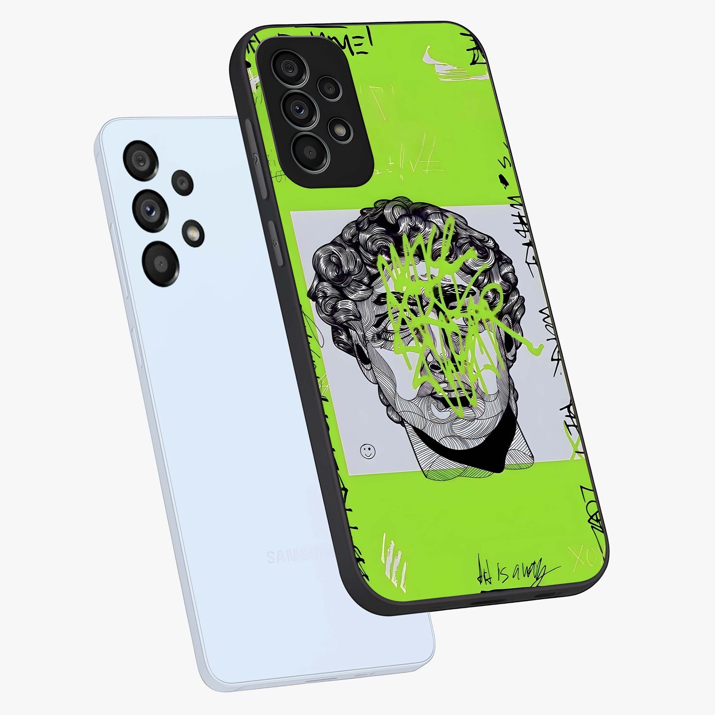 Neo Graffiti Rebellion Glass Case displayed in angled mockup highlighting urban street art design with rebellious aesthetic.
