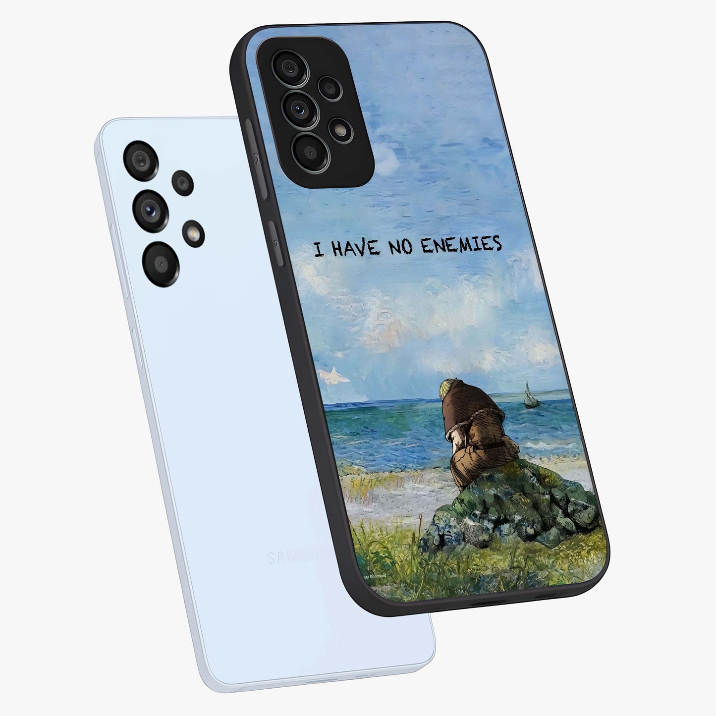 Peace Beyond War Glass Case displayed in angled mockup highlighting meaningful message design with artistic aesthetic style.