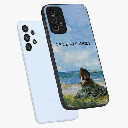 Peace Beyond War Glass Case displayed in angled mockup highlighting meaningful message design with artistic aesthetic style.