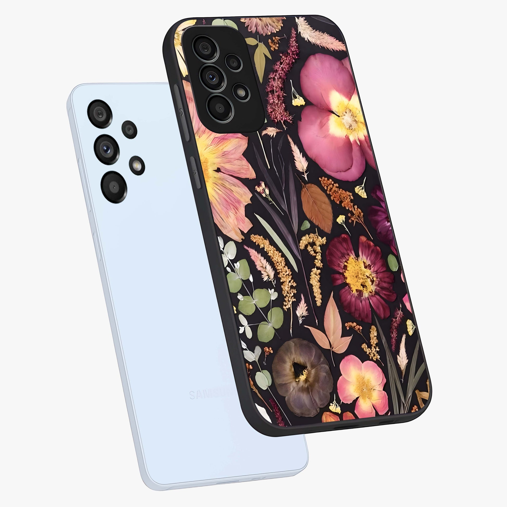 Petal Dream Tapestry Glass Case displayed in angled mockup highlighting decorative petal pattern with elegant botanical aesthetic.