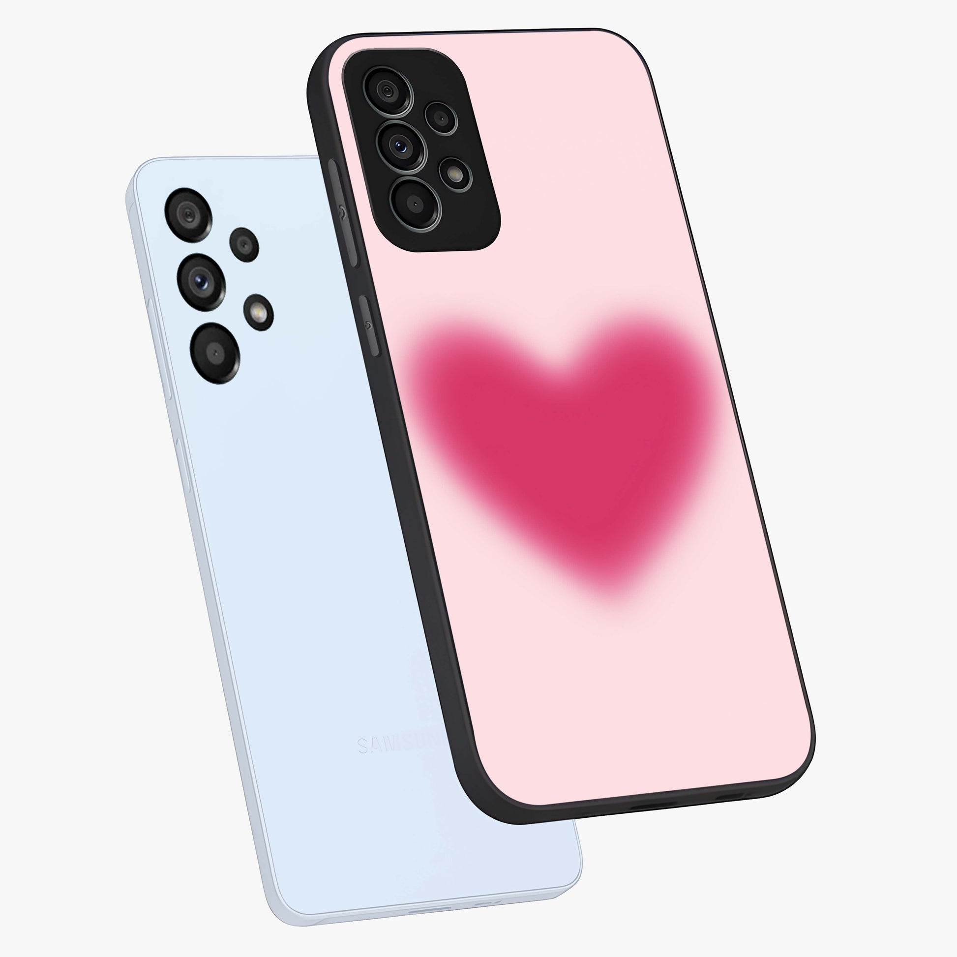 Pink Aura Heart Glass Case displayed in angled mockup highlighting vibrant pink heart design with dreamy aura aesthetic.