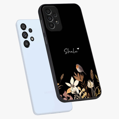Quiet Garden Tune Custom Name Glass Case displayed in angled mockup highlighting delicate floral garden design with custom name feature.