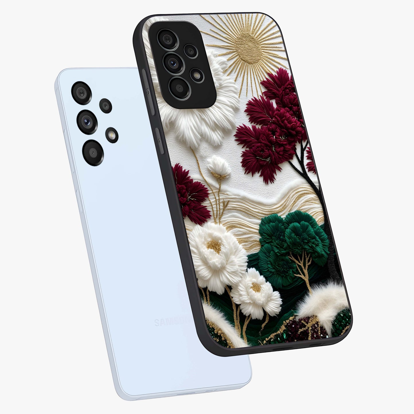 Radiant Bloom Elegance Glass Case displayed in angled mockup highlighting graceful floral design with radiant aesthetic style.