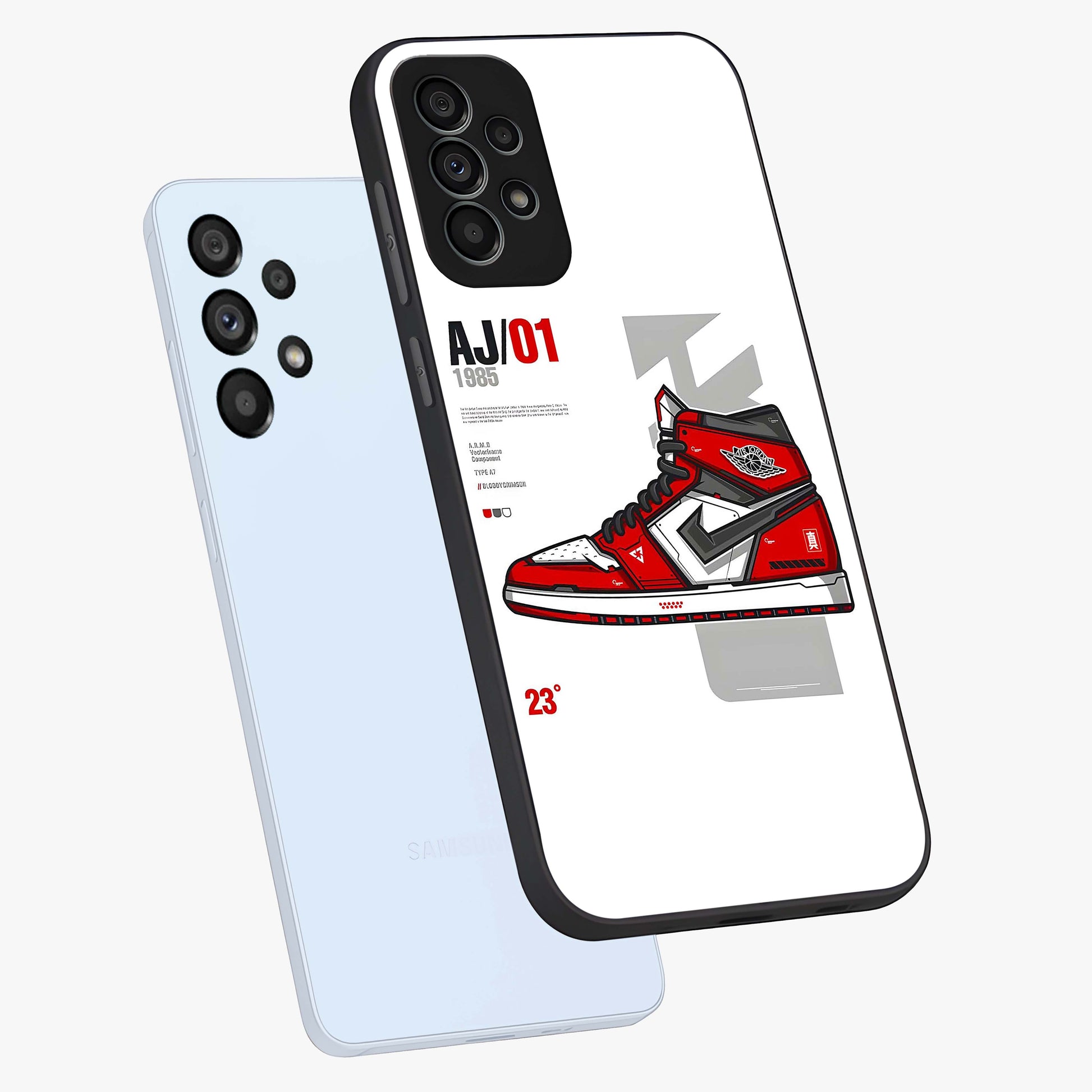 Retro Sneaker Blueprint Glass Case displayed in angled mockup highlighting detailed shoe design with sporty retro aesthetic.