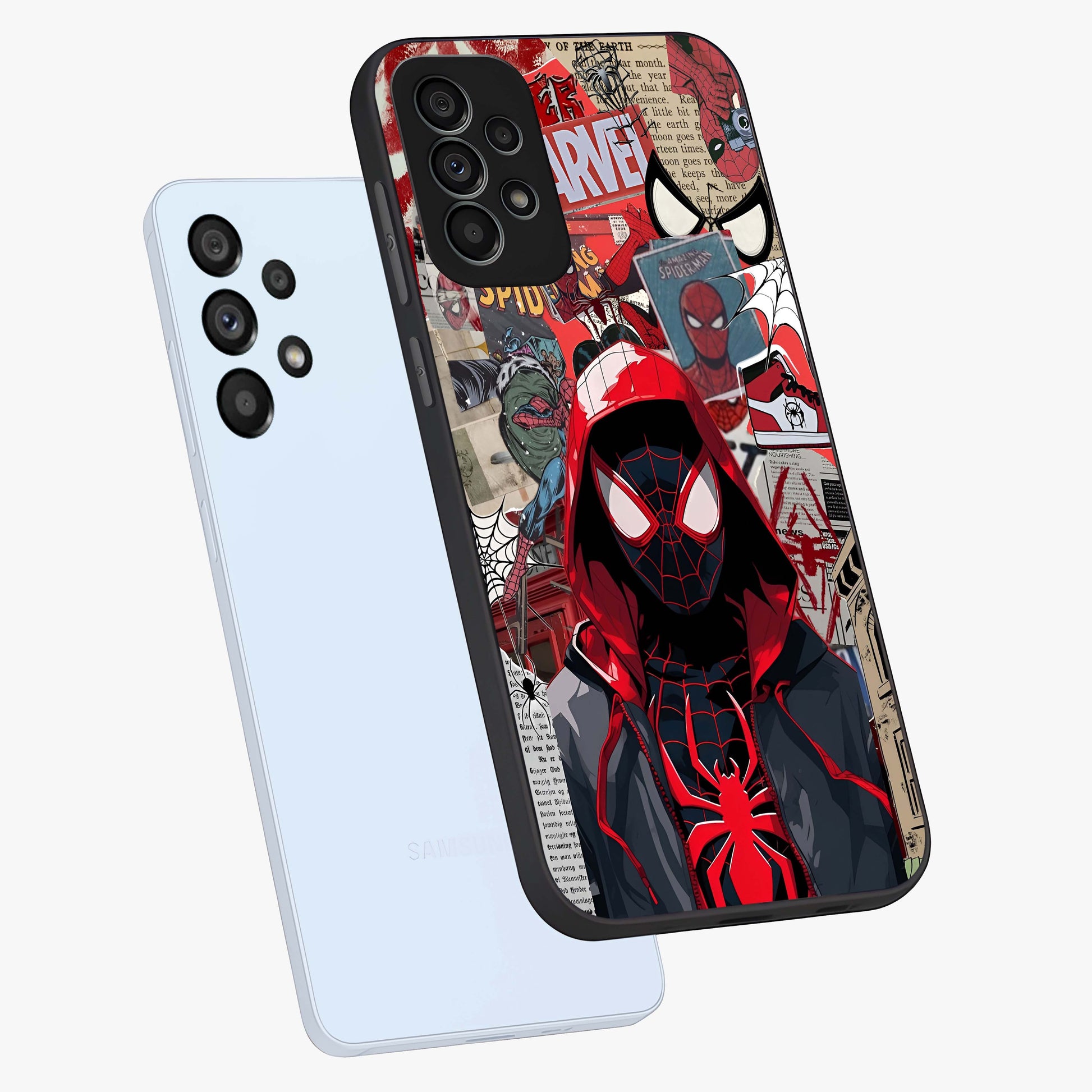 Spider Collage Street Glass Case displayed in angled mockup highlighting dynamic street style collage design with comic aesthetic.