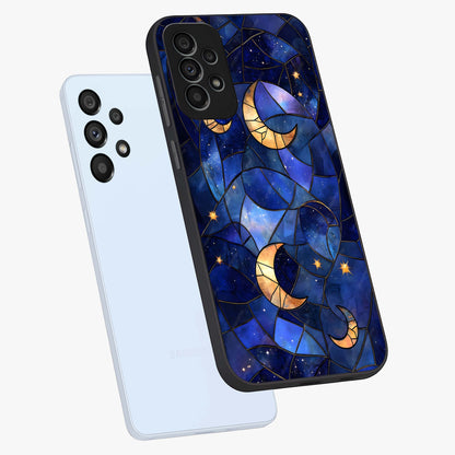 Starlit Sky Tapestry Glass Case displayed in angled mockup highlighting celestial night pattern with artistic aesthetic style.