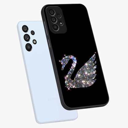 Starlit Swan Grace Glass Case displayed in angled mockup highlighting elegant swan illustration with dreamy celestial aesthetic.