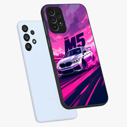 Velocity Drift Pulse Glass Case displayed in angled mockup highlighting dynamic drift design with sporty automotive aesthetic.