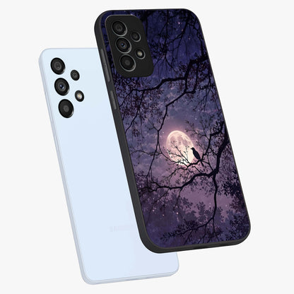 Whispering Moon Silence Glass Case displayed in angled mockup highlighting calm lunar design with dreamy night aesthetic.