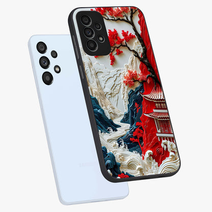 Whispers Of Sakura Waves Glass Case displayed in angled mockup highlighting flowing sakura design with soft floral aesthetic.