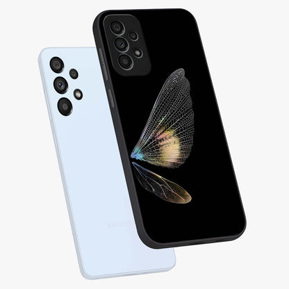 Whispers Of Wings Glass Case displayed in angled mockup highlighting soft feather design with celestial aesthetic style.
