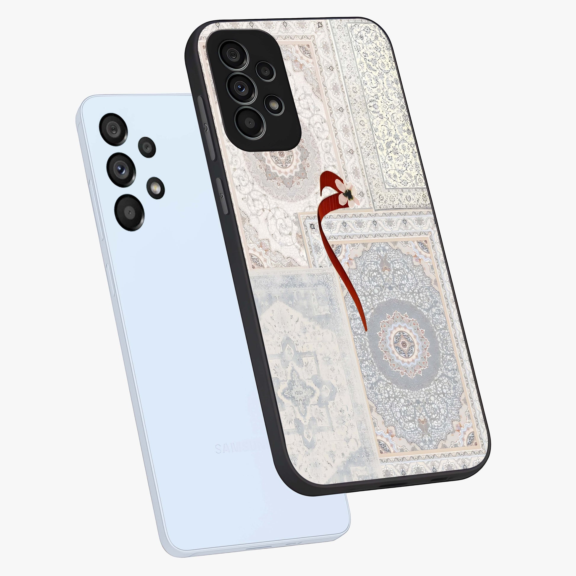 White Aesthetic Bow Glass Case displayed in angled mockup highlighting clean bow design with soft aesthetic style.