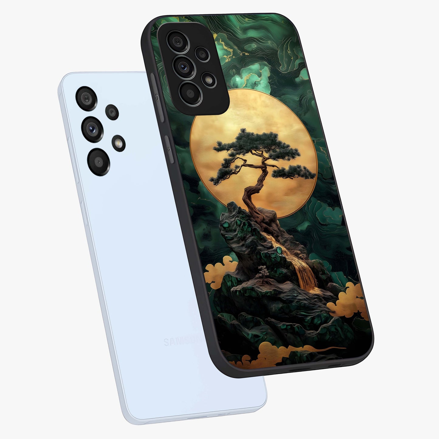 Zen Moon Rise Glass Case displayed in angled mockup highlighting peaceful lunar design with zen aesthetic style.